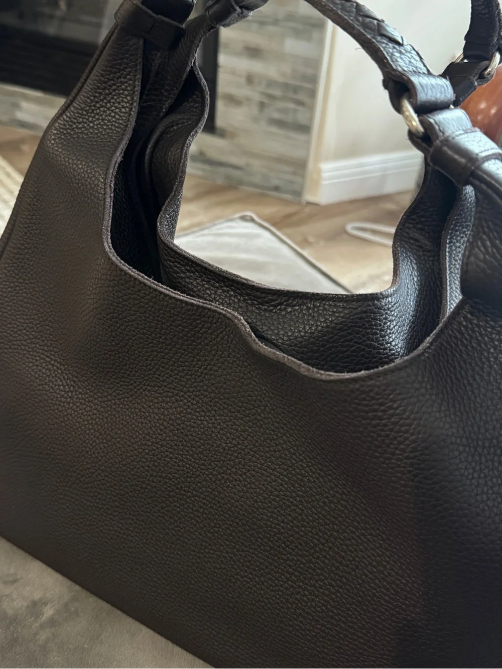 Bottega Veneta dark espresso brown  Pebbled Leather Campana Shoulder Bag